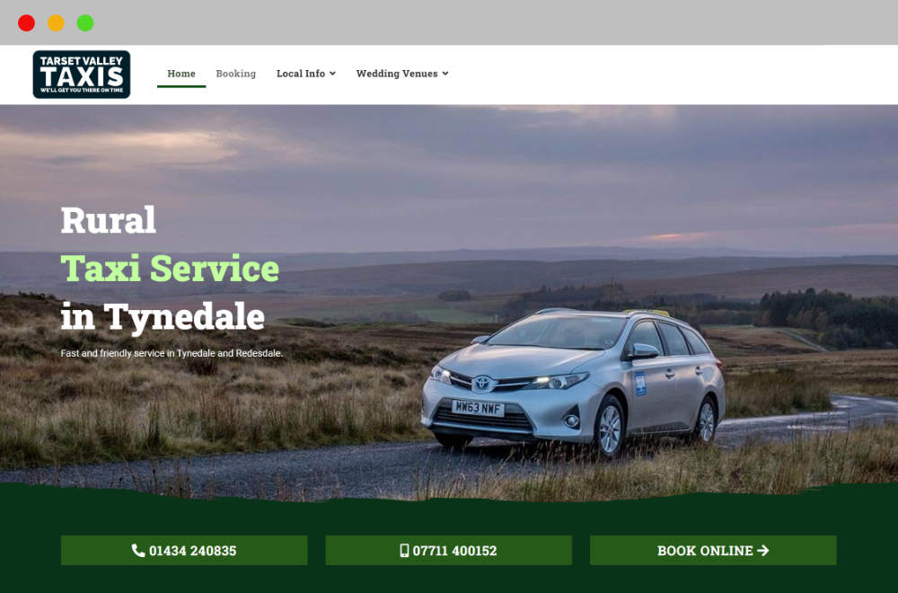 Preview of the Tarset Valley Taxis website.